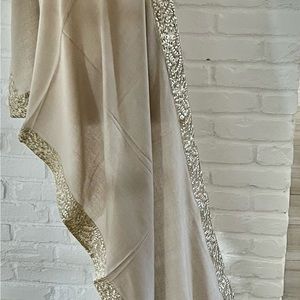 BEAUTIFUL BRAND NEW TAUPE CASHMERE AND GOLD 2.5” EMBROIDERED EDGING